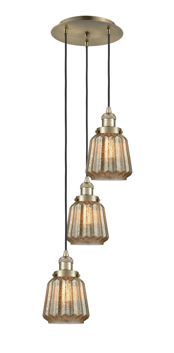 Three Light Pendant by Innovations - Franklin Restoration Collection, Antique Brass Finish - 113F-3P-AB-G146