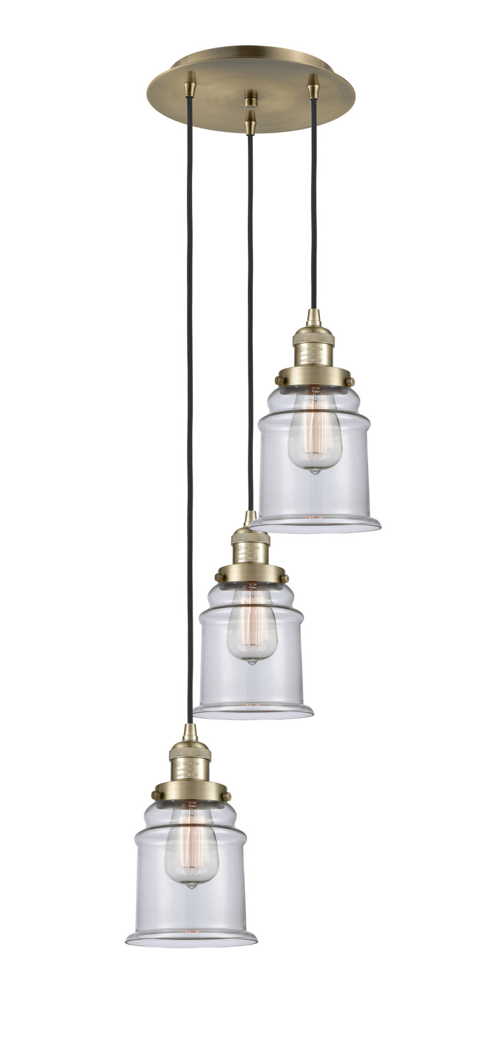 Three Light Pendant by Innovations - Franklin Restoration Collection, Antique Brass Finish - 113F-3P-AB-G182