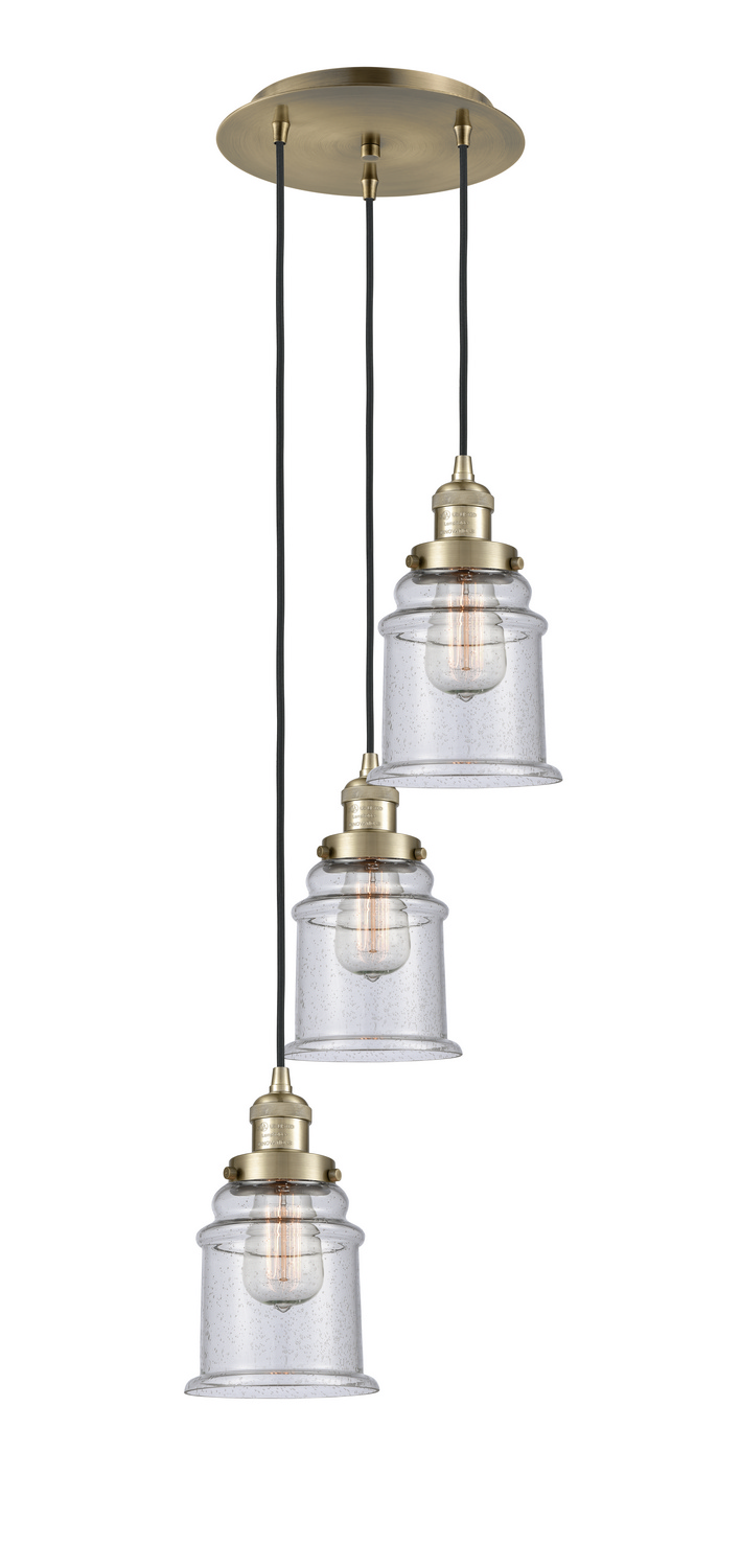 Three Light Pendant by Innovations - Franklin Restoration Collection, Antique Brass Finish - 113F-3P-AB-G184
