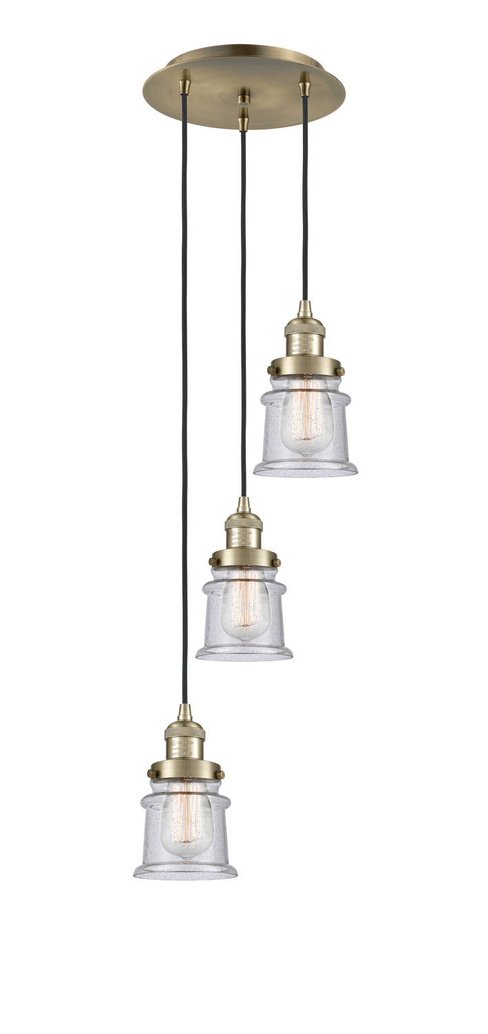 Three Light Pendant by Innovations - Franklin Restoration Collection, Antique Brass Finish - 113F-3P-AB-G184S