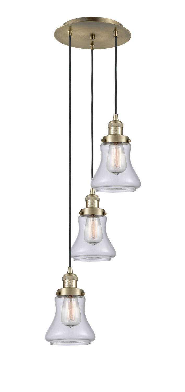Three Light Pendant by Innovations - Franklin Restoration Collection, Antique Brass Finish - 113F-3P-AB-G192
