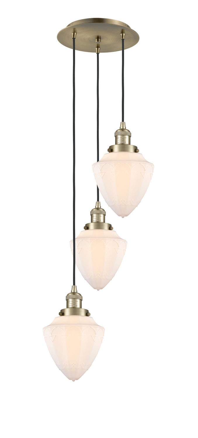 Three Light Pendant by Innovations - Franklin Restoration Collection, Antique Brass Finish - 113F-3P-AB-G661-7