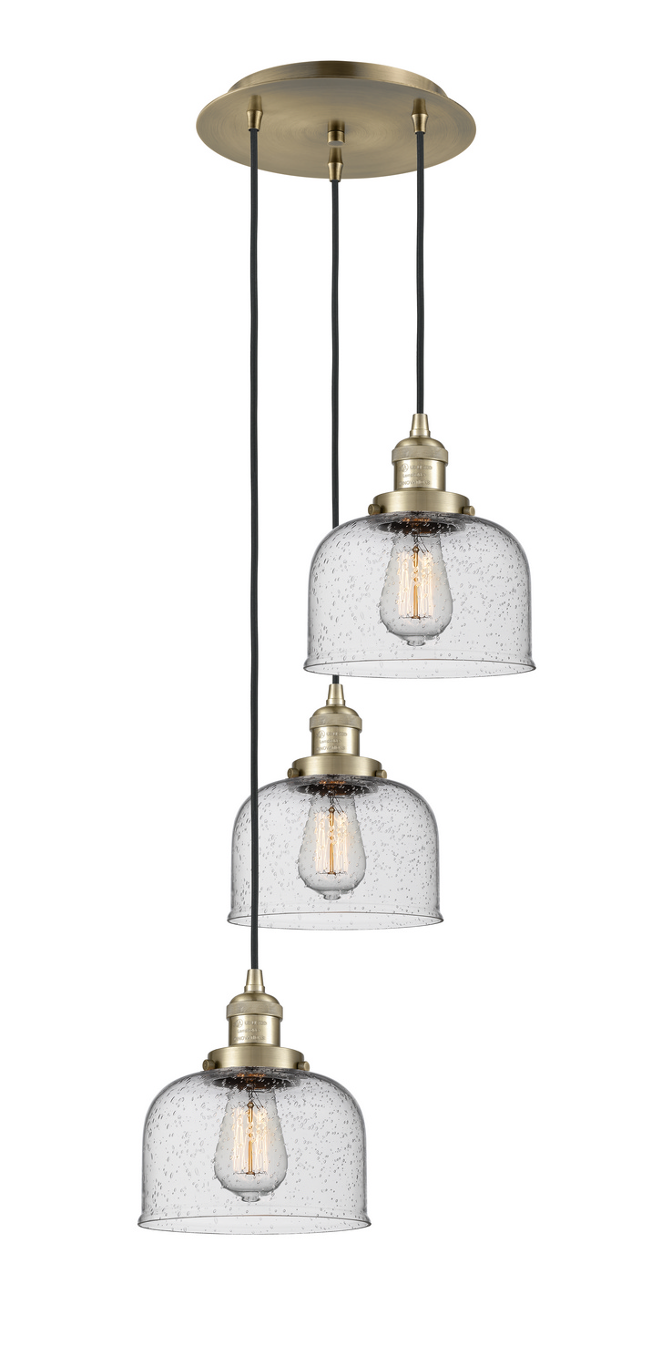 Three Light Pendant by Innovations - Franklin Restoration Collection, Antique Brass Finish - 113F-3P-AB-G74