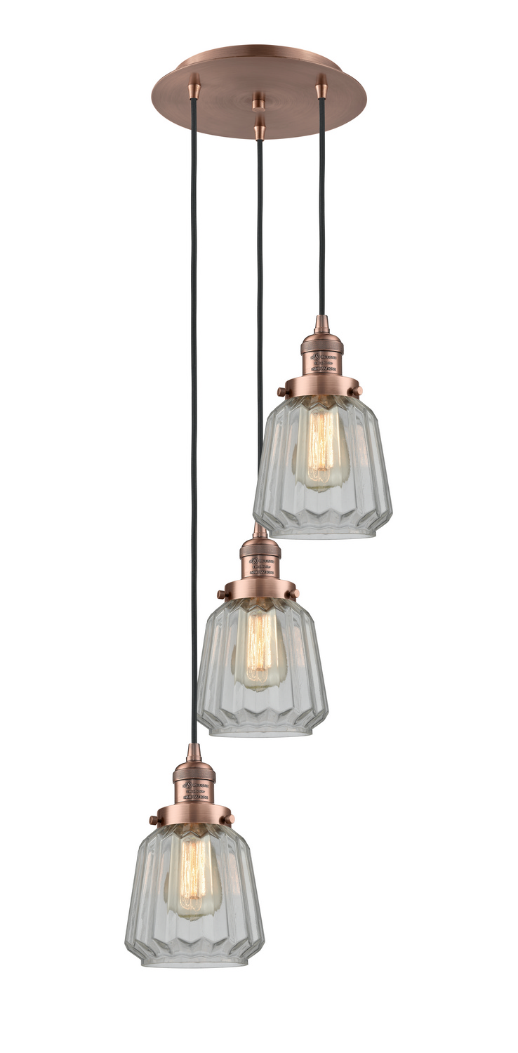 Three Light Pendant by Innovations - Franklin Restoration Collection, Antique Copper Finish - 113F-3P-AC-G142