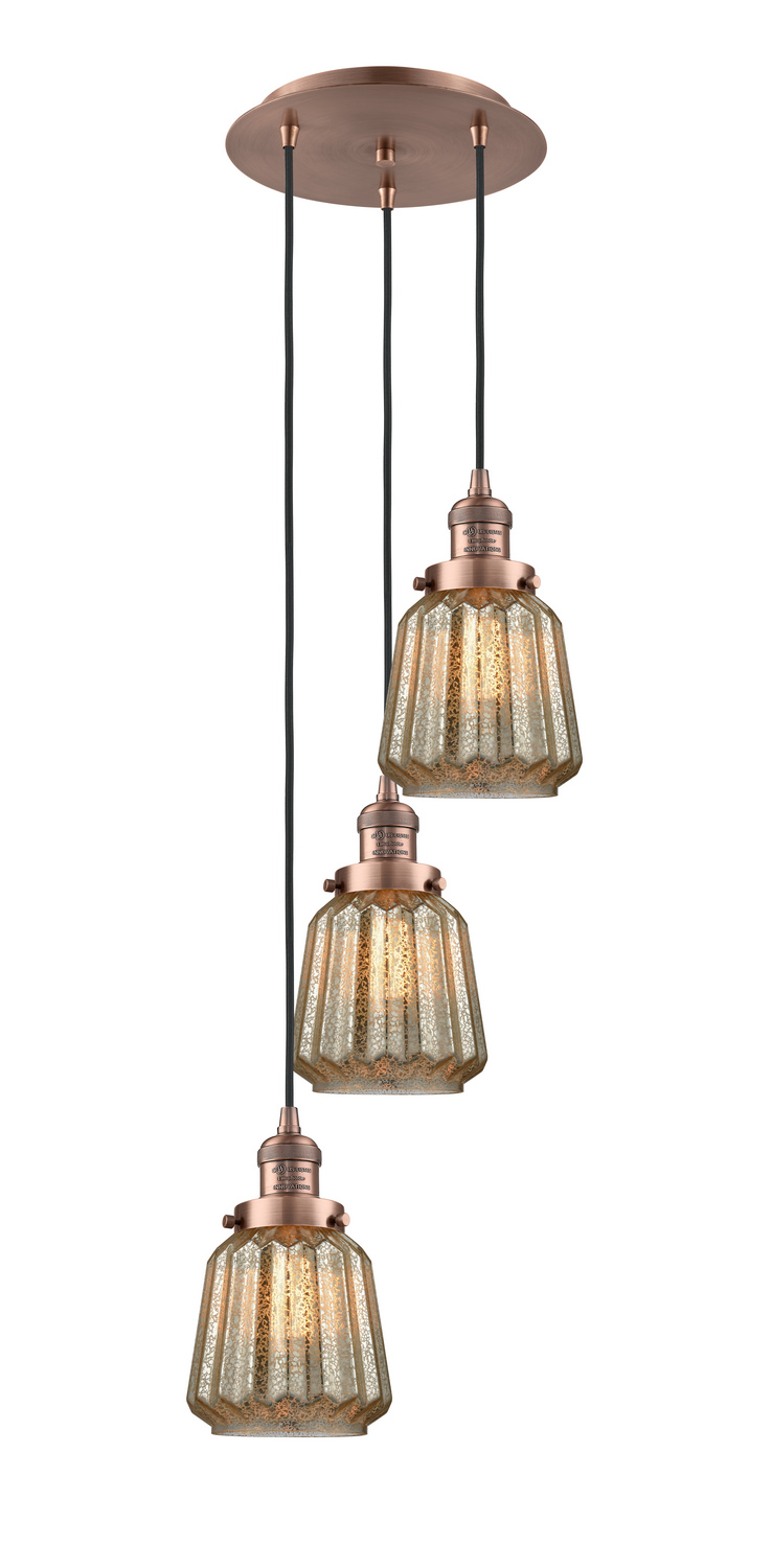 Three Light Pendant by Innovations - Franklin Restoration Collection, Antique Copper Finish - 113F-3P-AC-G146