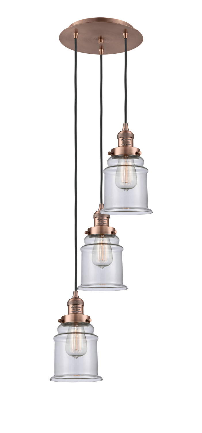 Three Light Pendant by Innovations - Franklin Restoration Collection, Antique Copper Finish - 113F-3P-AC-G182