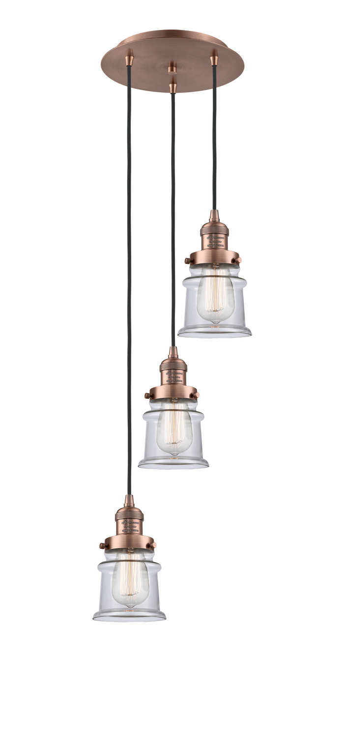 Three Light Pendant by Innovations - Franklin Restoration Collection, Antique Copper Finish - 113F-3P-AC-G182S