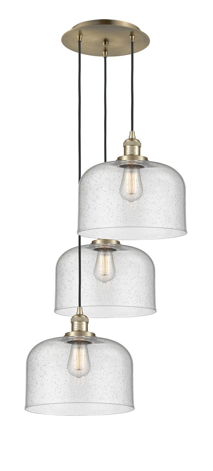 Three Light Pendant by Innovations - Franklin Restoration Collection, Antique Brass Finish - 113F-3P-AB-G74-L