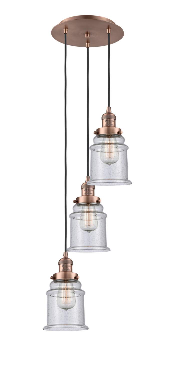 Three Light Pendant by Innovations - Franklin Restoration Collection, Antique Copper Finish - 113F-3P-AC-G184