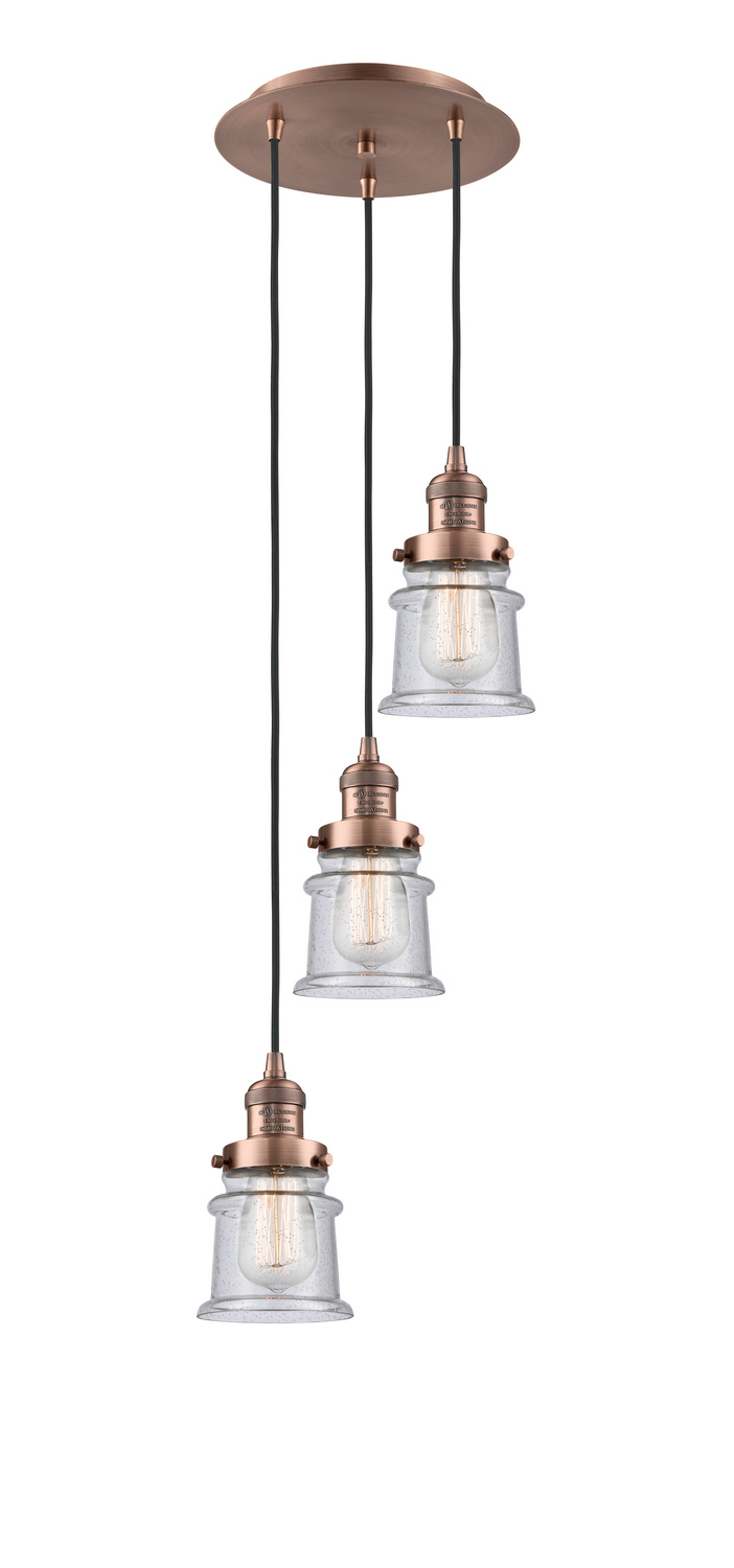 Three Light Pendant by Innovations - Franklin Restoration Collection, Antique Copper Finish - 113F-3P-AC-G184S