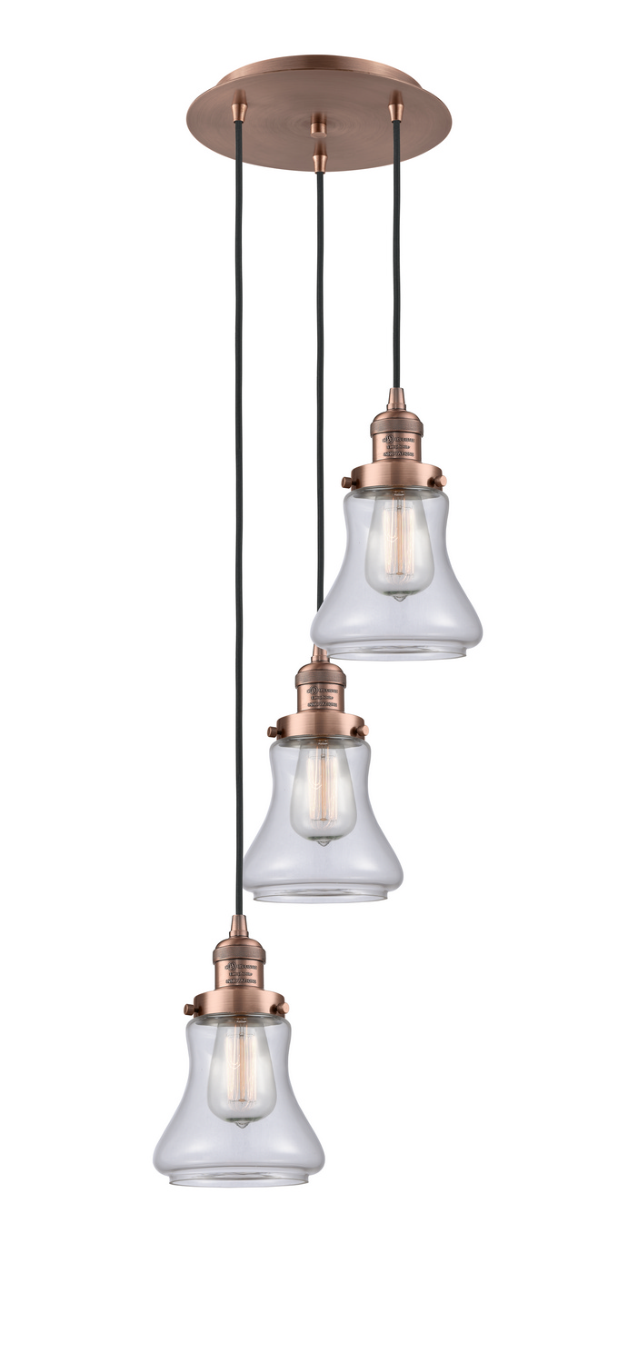 Three Light Pendant by Innovations - Franklin Restoration Collection, Antique Copper Finish - 113F-3P-AC-G192