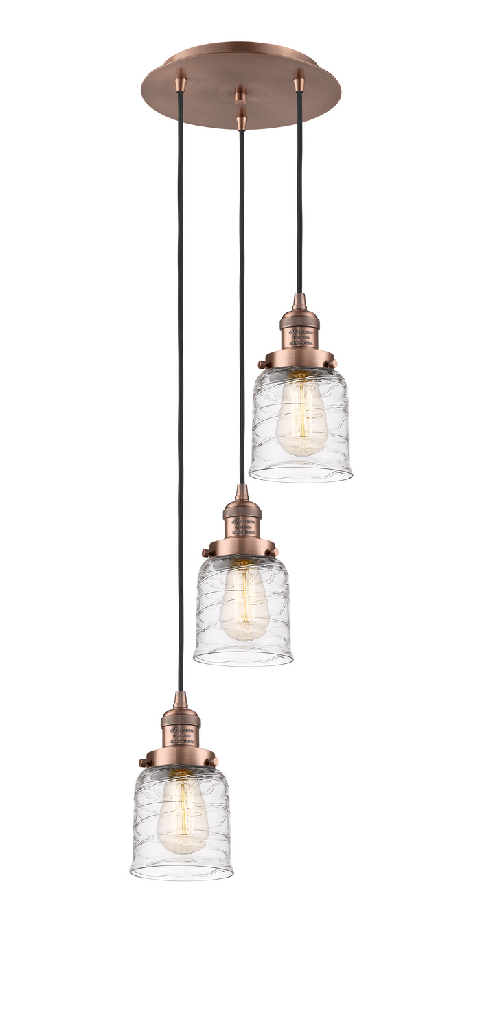 Three Light Pendant by Innovations - Franklin Restoration Collection, Antique Copper Finish - 113F-3P-AC-G513