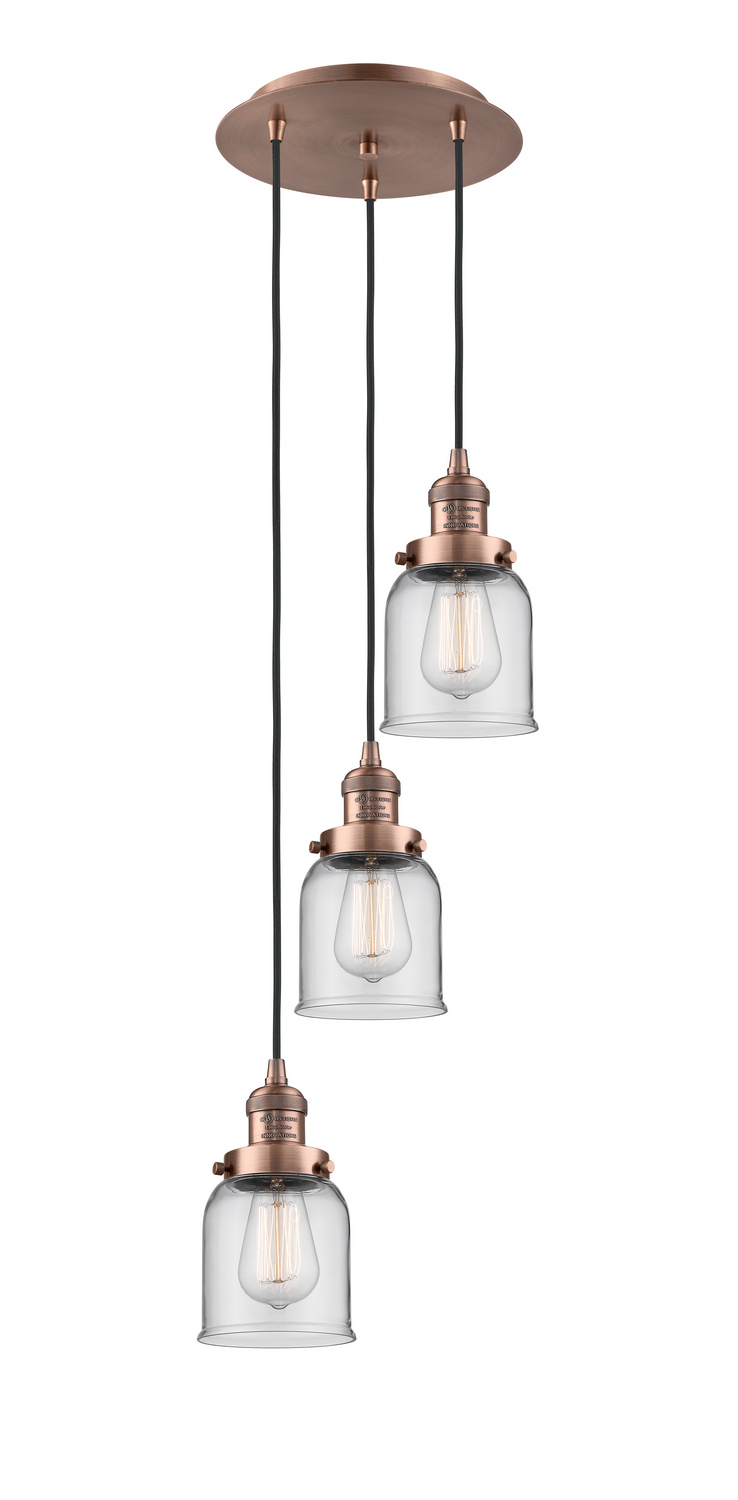 Three Light Pendant by Innovations - Franklin Restoration Collection, Antique Copper Finish - 113F-3P-AC-G52