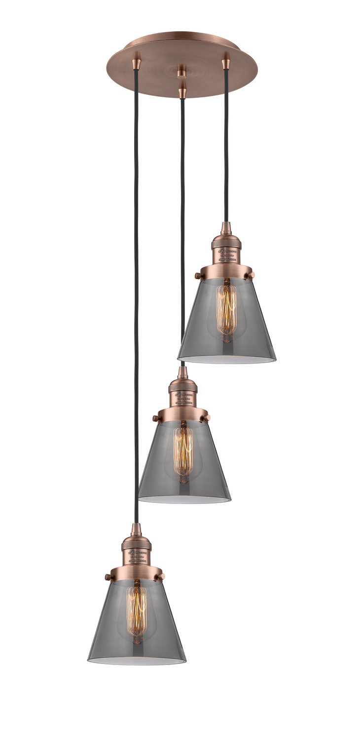 Three Light Pendant by Innovations - Franklin Restoration Collection, Antique Copper Finish - 113F-3P-AC-G63