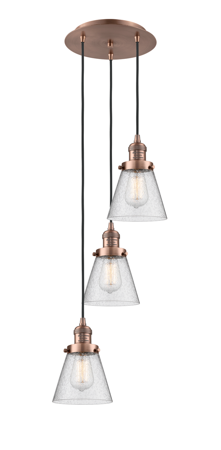 Three Light Pendant by Innovations - Franklin Restoration Collection, Antique Copper Finish - 113F-3P-AC-G64