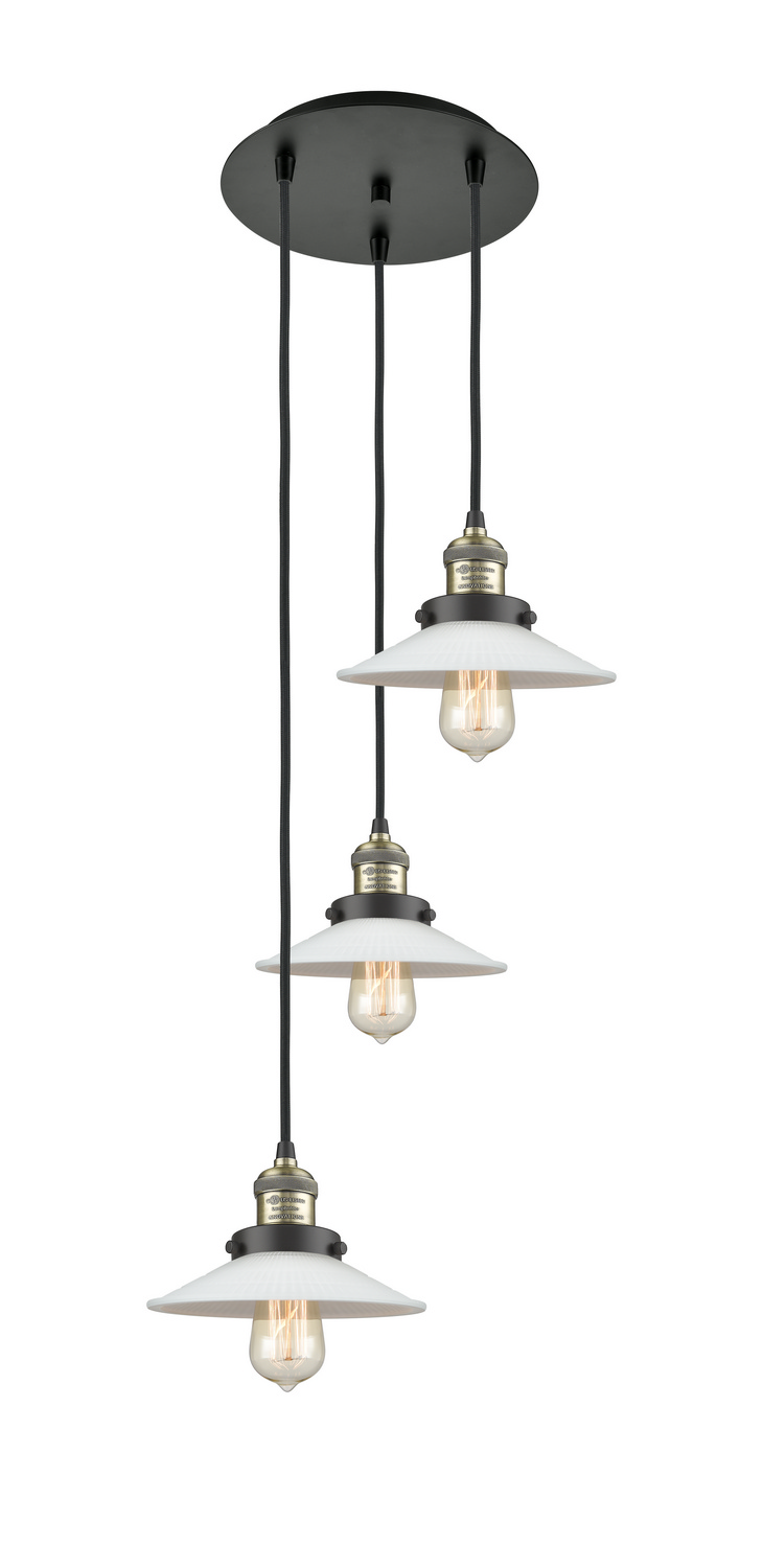 Three Light Pendant by Innovations - Franklin Restoration Collection, Black Antique Brass Finish - 113F-3P-BAB-G1