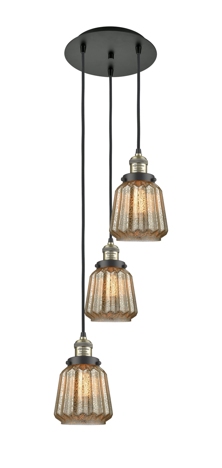 Three Light Pendant by Innovations - Franklin Restoration Collection, Black Antique Brass Finish - 113F-3P-BAB-G146