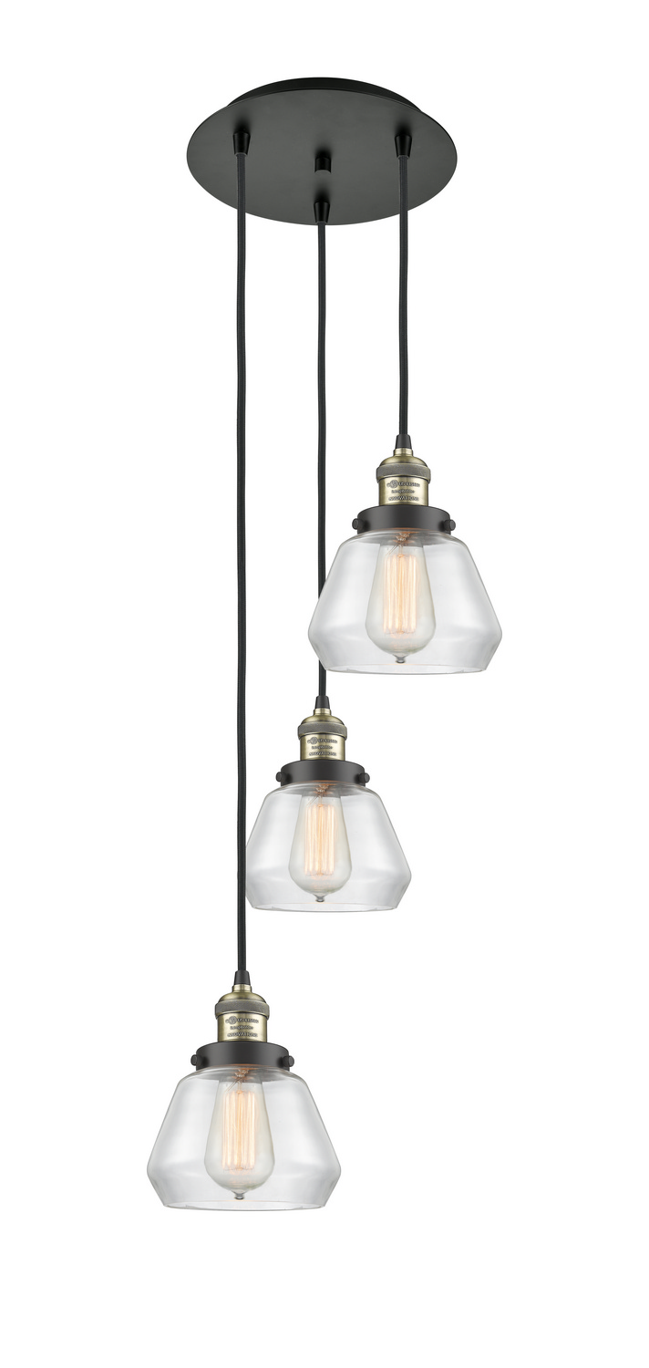 Three Light Pendant by Innovations - Franklin Restoration Collection, Black Antique Brass Finish - 113F-3P-BAB-G172