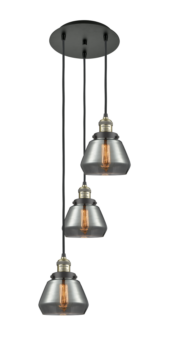 Three Light Pendant by Innovations - Franklin Restoration Collection, Black Antique Brass Finish - 113F-3P-BAB-G173