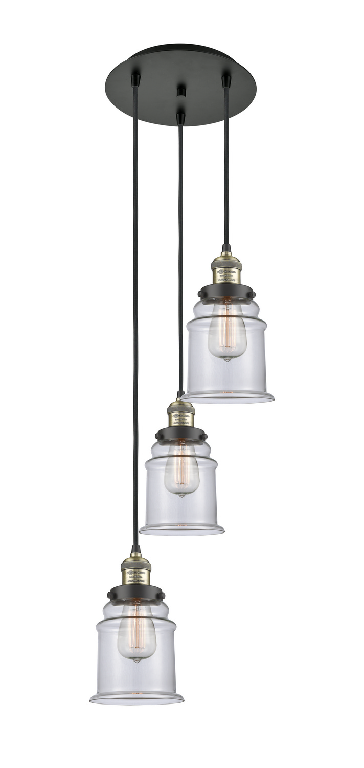 Three Light Pendant by Innovations - Franklin Restoration Collection, Black Antique Brass Finish - 113F-3P-BAB-G182