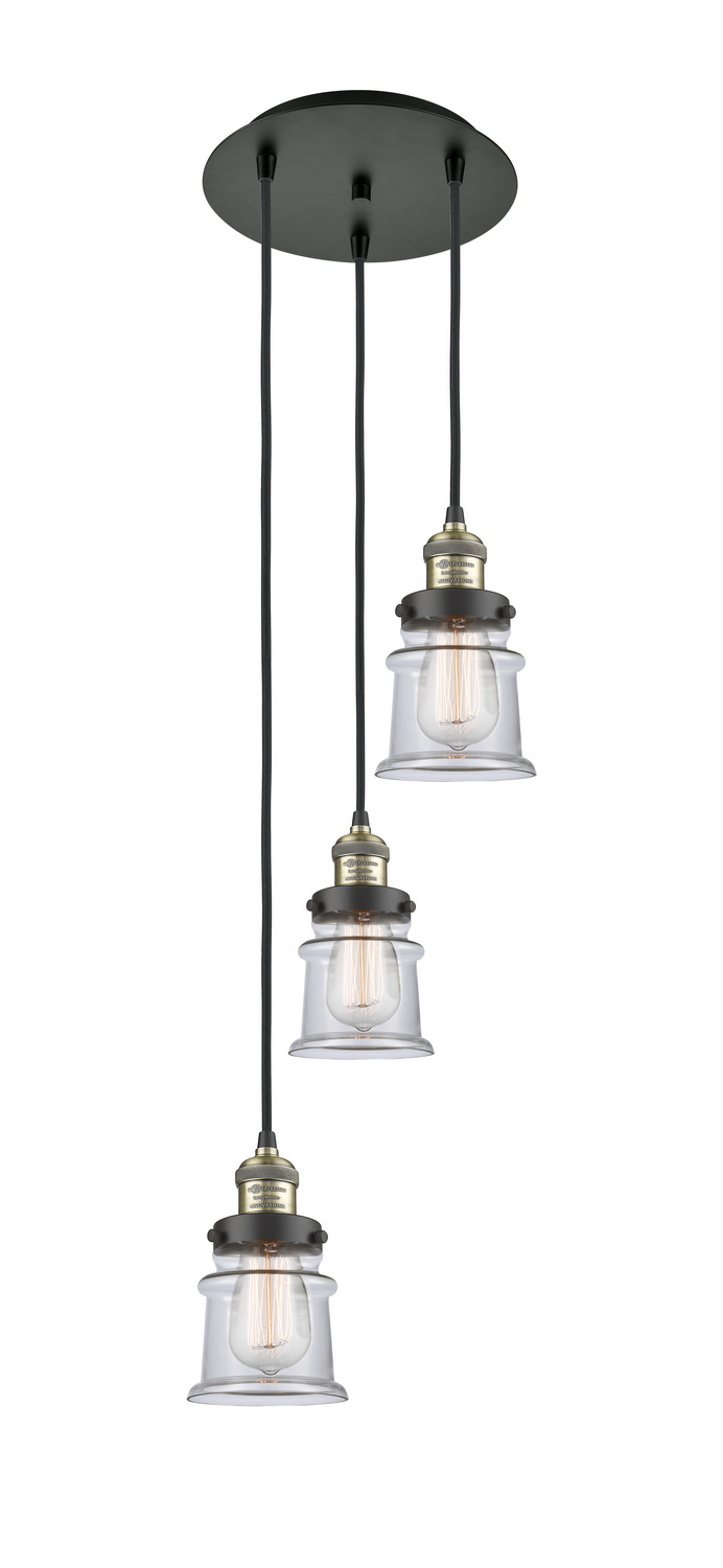 Three Light Pendant by Innovations - Franklin Restoration Collection, Black Antique Brass Finish - 113F-3P-BAB-G182S