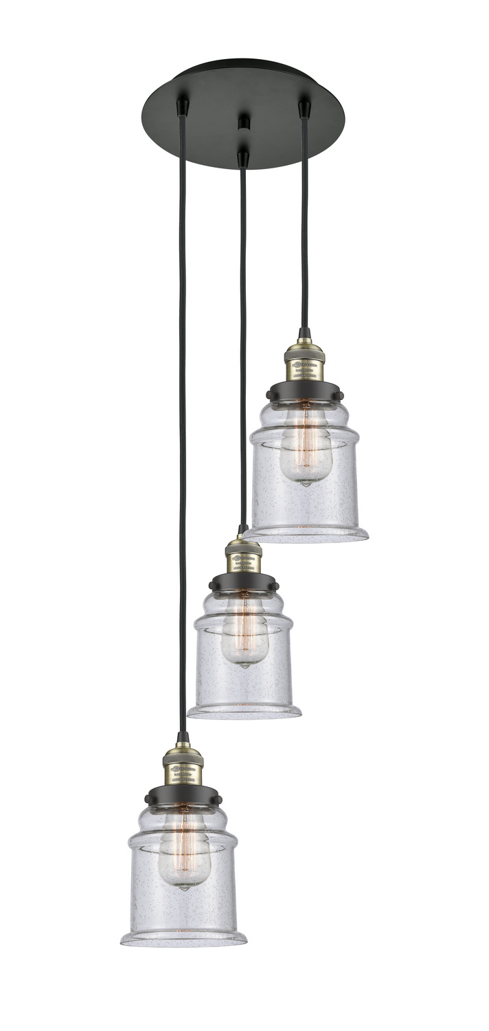 Three Light Pendant by Innovations - Franklin Restoration Collection, Black Antique Brass Finish - 113F-3P-BAB-G184
