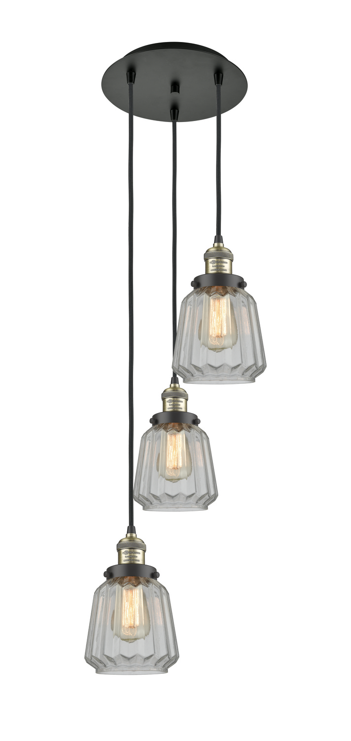 Three Light Pendant by Innovations - Franklin Restoration Collection, Black Antique Brass Finish - 113F-3P-BAB-G142