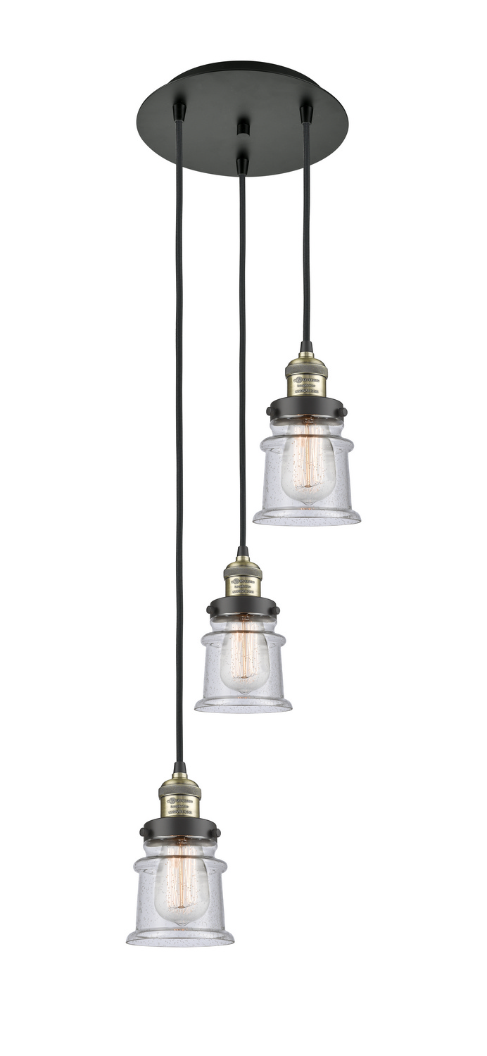 Three Light Pendant by Innovations - Franklin Restoration Collection, Black Antique Brass Finish - 113F-3P-BAB-G184S