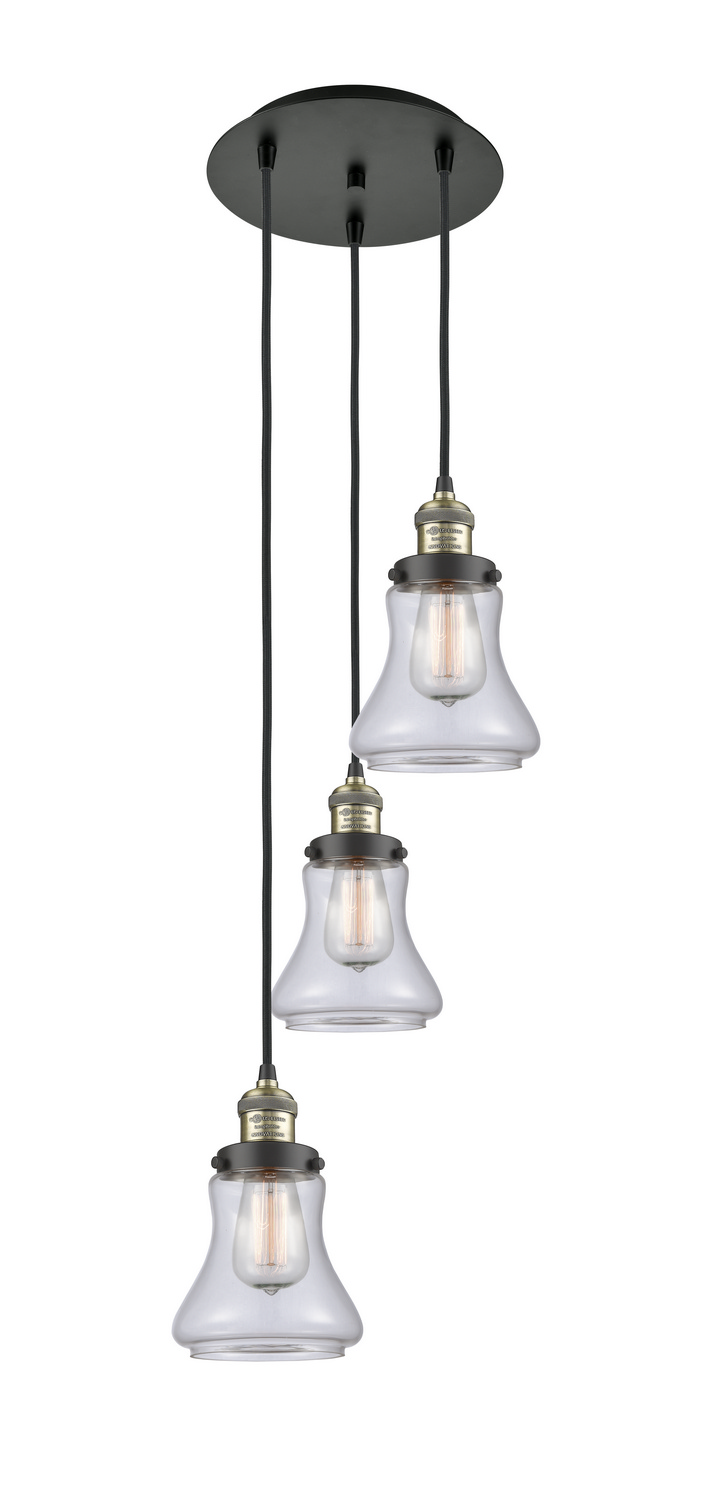 Three Light Pendant by Innovations - Franklin Restoration Collection, Black Antique Brass Finish - 113F-3P-BAB-G192
