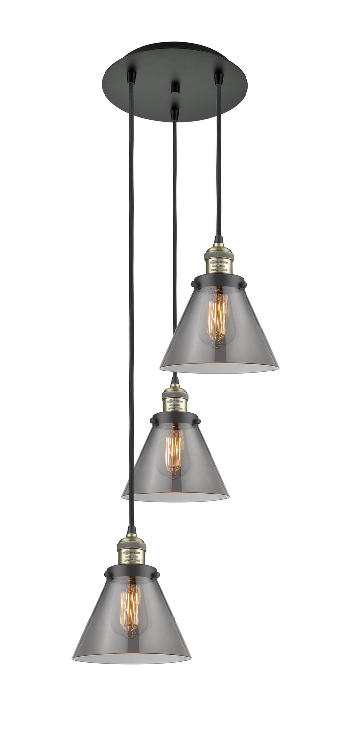 Three Light Pendant by Innovations - Franklin Restoration Collection, Black Antique Brass Finish - 113F-3P-BAB-G43