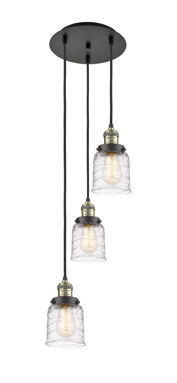 Three Light Pendant by Innovations - Franklin Restoration Collection, Black Antique Brass Finish - 113F-3P-BAB-G513