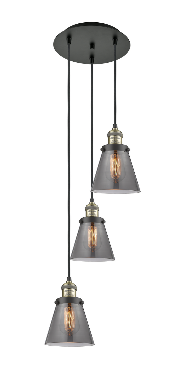Three Light Pendant by Innovations - Franklin Restoration Collection, Black Antique Brass Finish - 113F-3P-BAB-G63