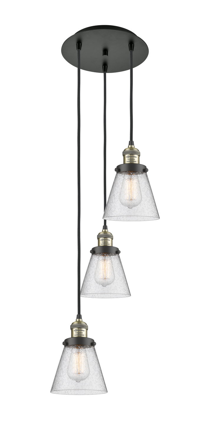 Three Light Pendant by Innovations - Franklin Restoration Collection, Black Antique Brass Finish - 113F-3P-BAB-G64