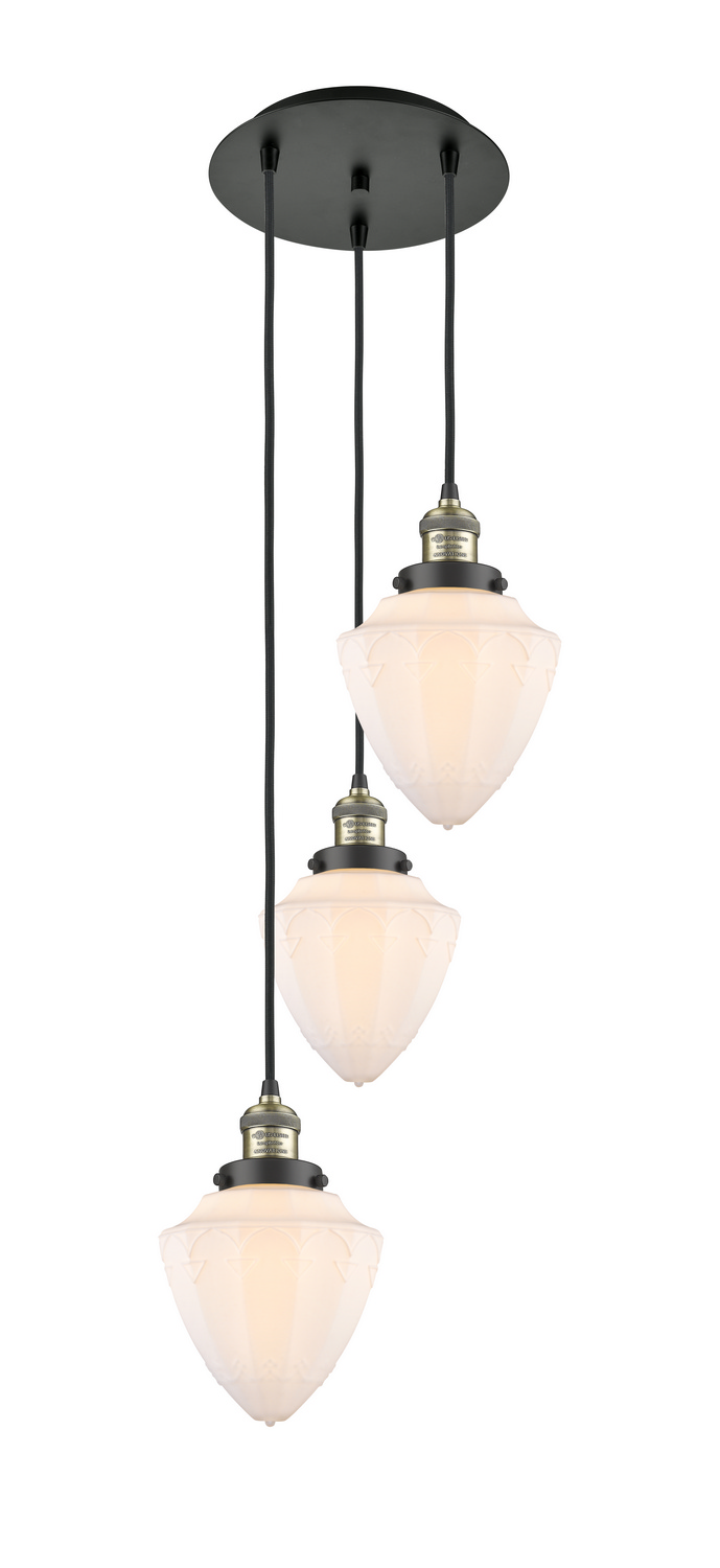 Three Light Pendant by Innovations - Franklin Restoration Collection, Black Antique Brass Finish - 113F-3P-BAB-G661-7