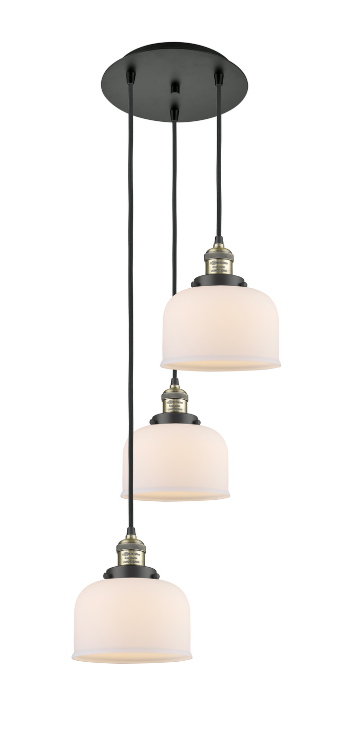Three Light Pendant by Innovations - Franklin Restoration Collection, Black Antique Brass Finish - 113F-3P-BAB-G71