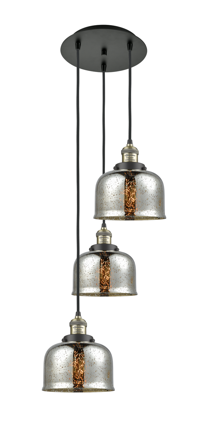 Three Light Pendant by Innovations - Franklin Restoration Collection, Black Antique Brass Finish - 113F-3P-BAB-G78