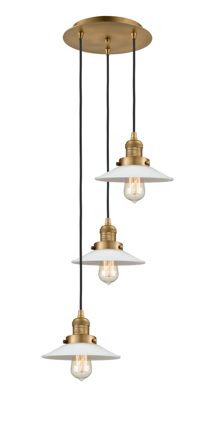 Three Light Pendant by Innovations - Franklin Restoration Collection, Brushed Brass Finish - 113F-3P-BB-G1