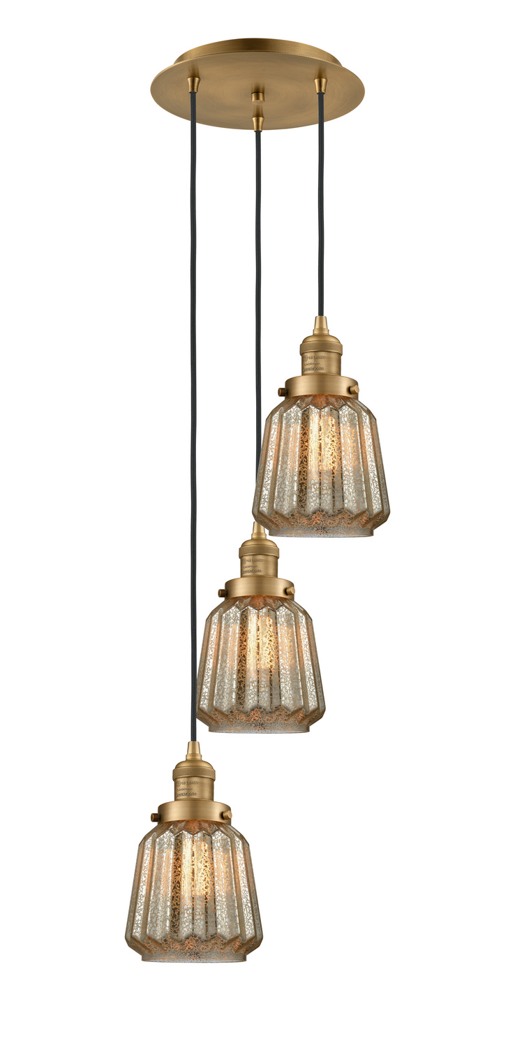 Three Light Pendant by Innovations - Franklin Restoration Collection, Brushed Brass Finish - 113F-3P-BB-G146