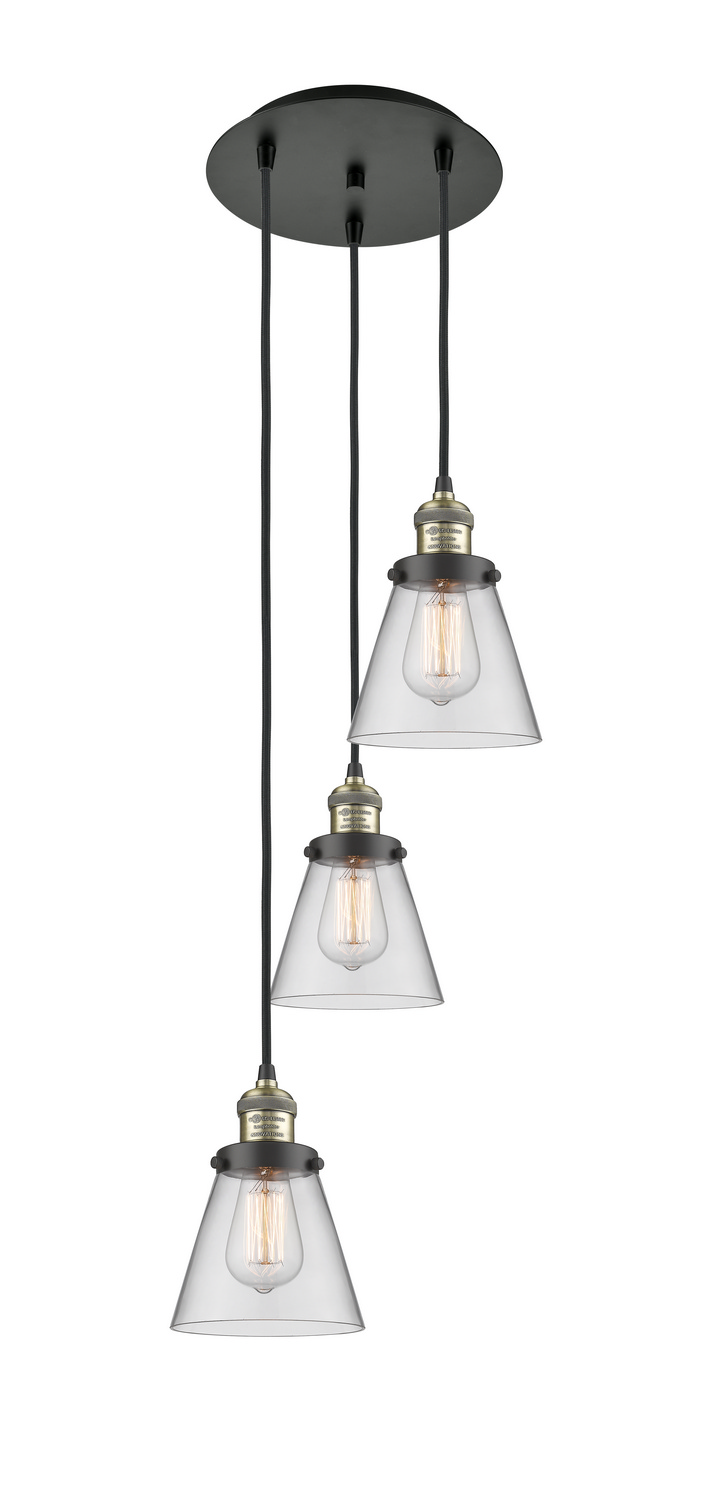 Three Light Pendant by Innovations - Franklin Restoration Collection, Black Antique Brass Finish - 113F-3P-BAB-G62