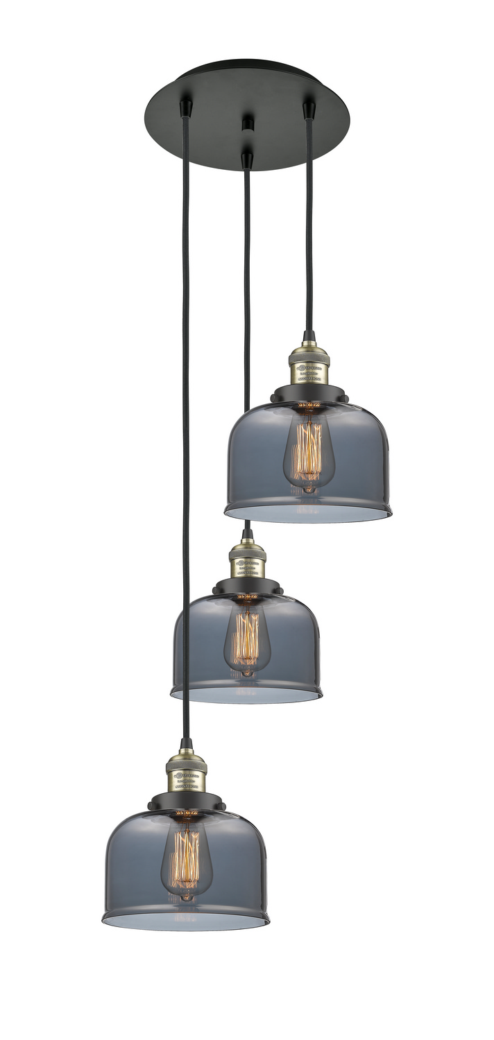 Three Light Pendant by Innovations - Franklin Restoration Collection, Black Antique Brass Finish - 113F-3P-BAB-G73