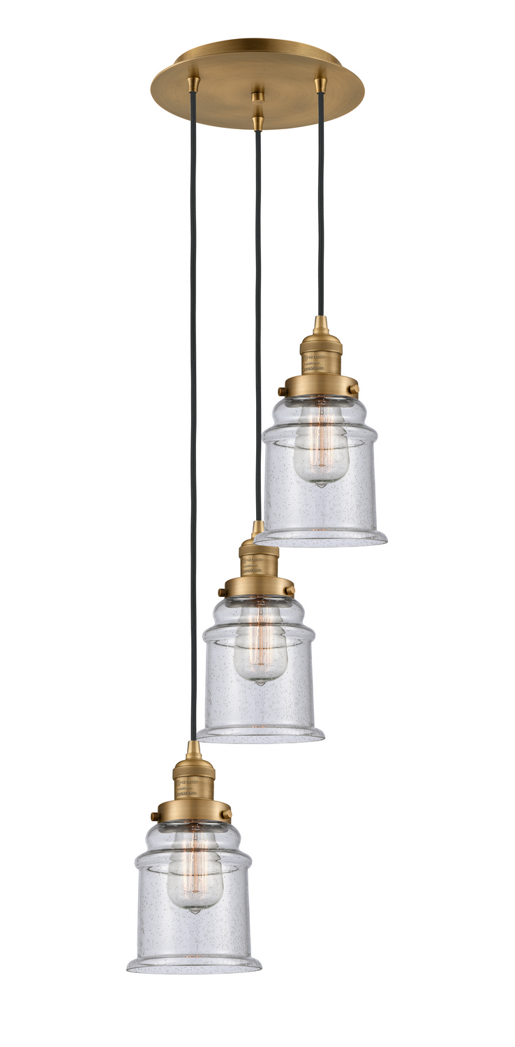 Three Light Pendant by Innovations - Franklin Restoration Collection, Brushed Brass Finish - 113F-3P-BB-G184