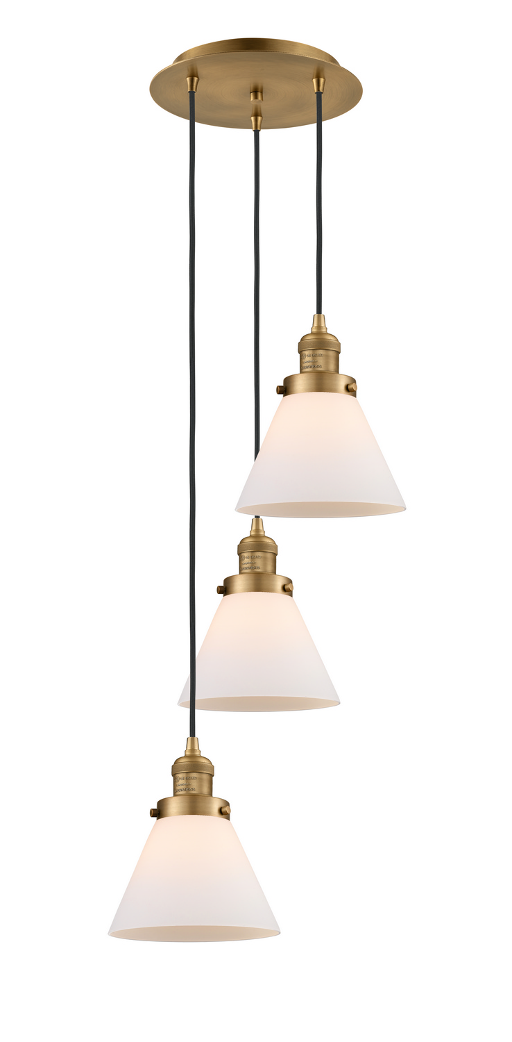 Three Light Pendant by Innovations - Franklin Restoration Collection, Brushed Brass Finish - 113F-3P-BB-G41