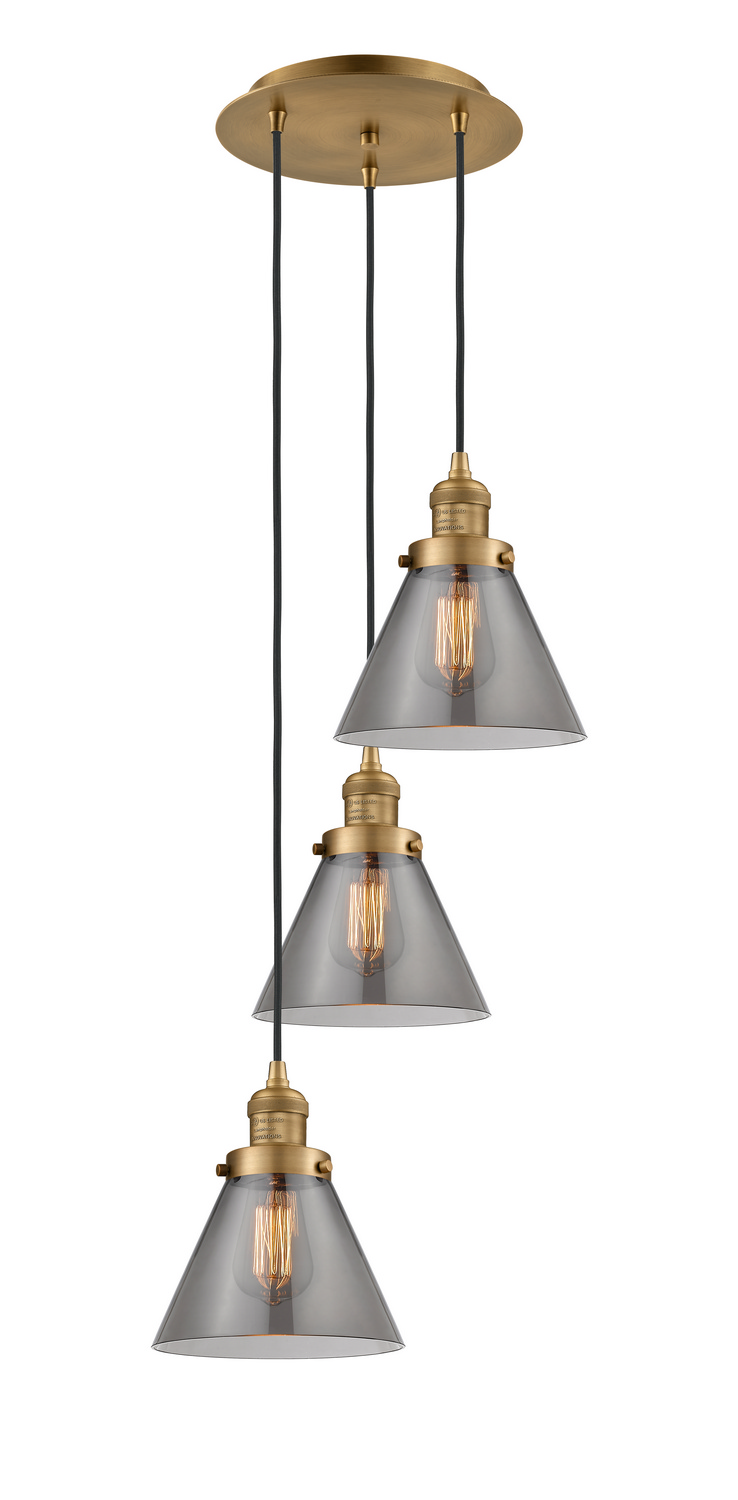 Three Light Pendant by Innovations - Franklin Restoration Collection, Brushed Brass Finish - 113F-3P-BB-G43