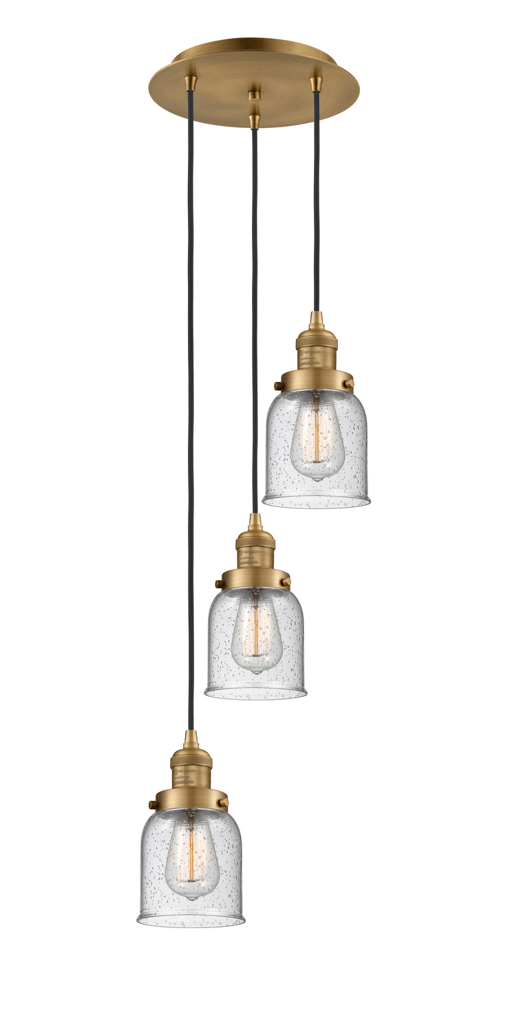 Three Light Pendant by Innovations - Franklin Restoration Collection, Brushed Brass Finish - 113F-3P-BB-G54