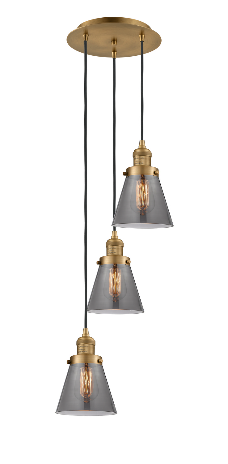 Three Light Pendant by Innovations - Franklin Restoration Collection, Brushed Brass Finish - 113F-3P-BB-G63