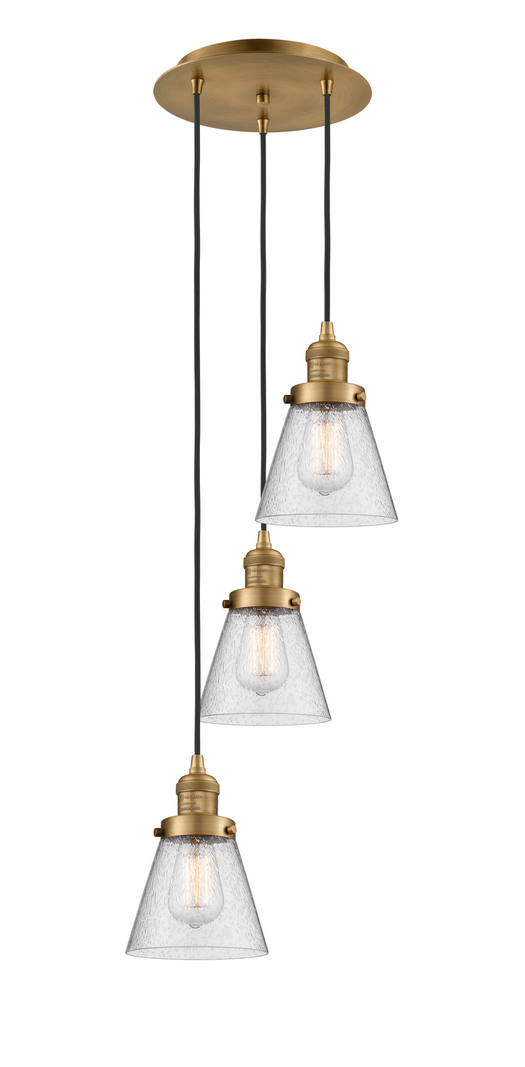 Three Light Pendant by Innovations - Franklin Restoration Collection, Brushed Brass Finish - 113F-3P-BB-G64