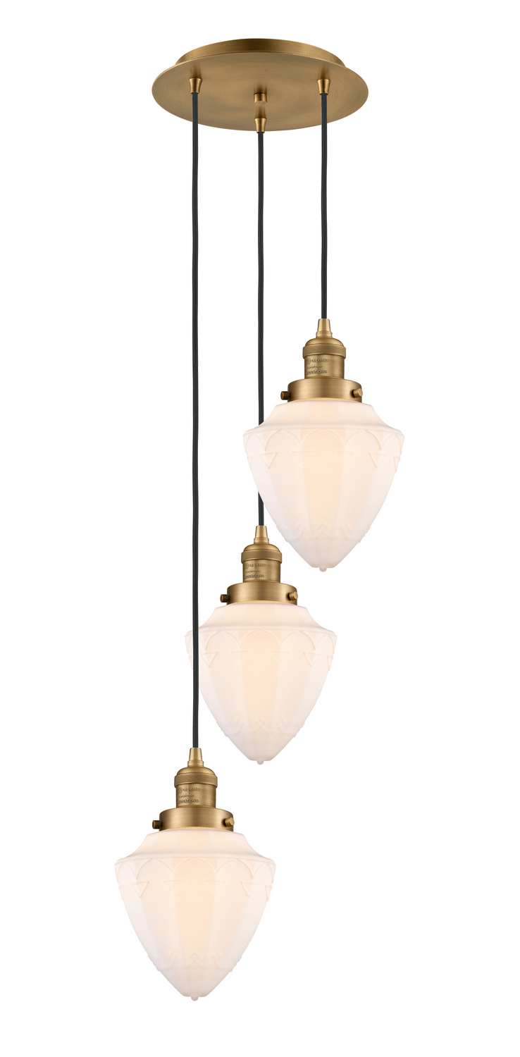 Three Light Pendant by Innovations - Franklin Restoration Collection, Brushed Brass Finish - 113F-3P-BB-G661-7