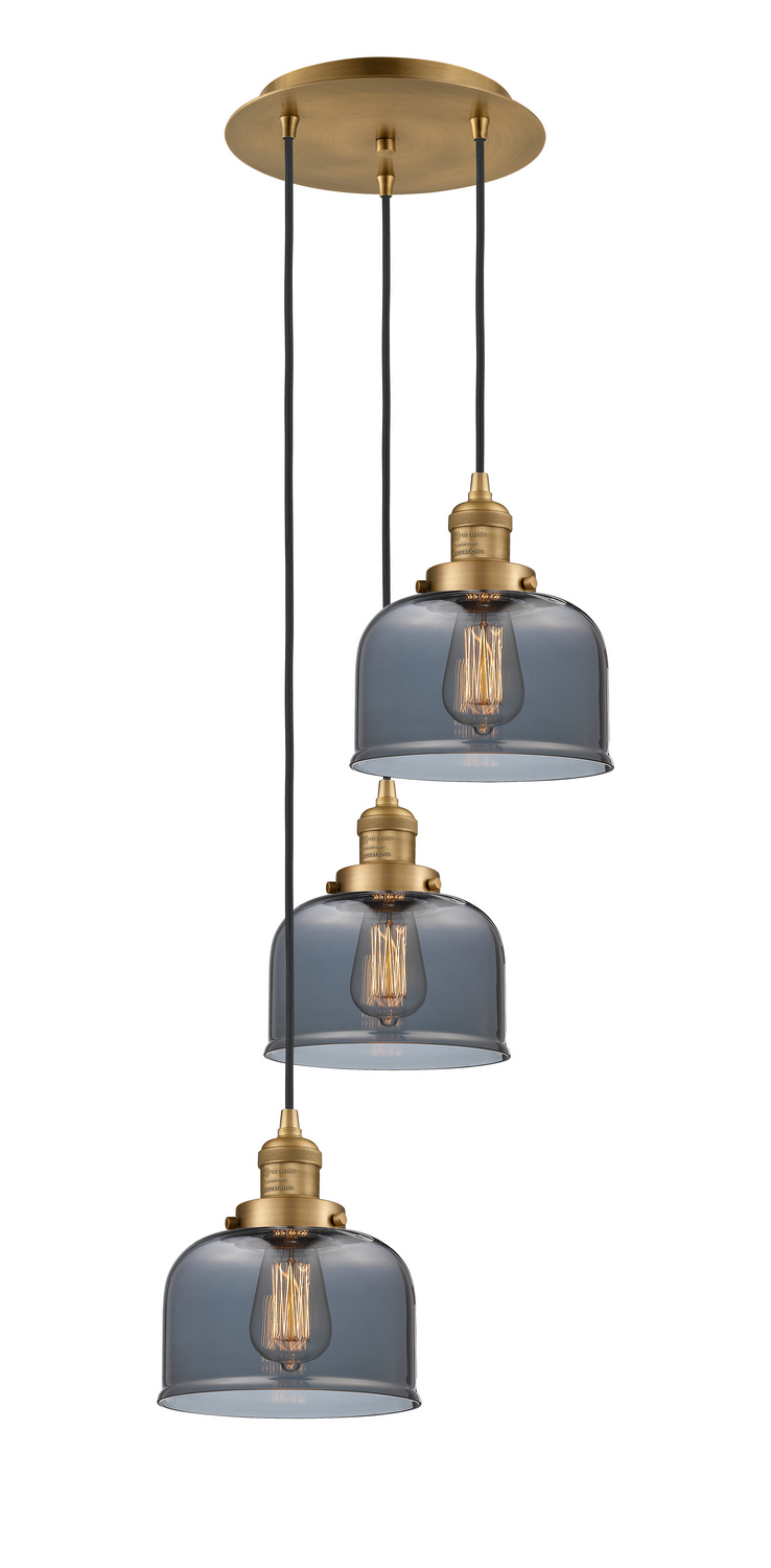 Three Light Pendant by Innovations - Franklin Restoration Collection, Brushed Brass Finish - 113F-3P-BB-G73