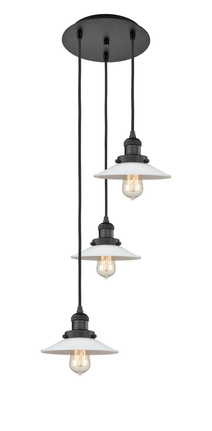 Three Light Pendant by Innovations - Franklin Restoration Collection, Matte Black Finish - 113F-3P-BK-G1