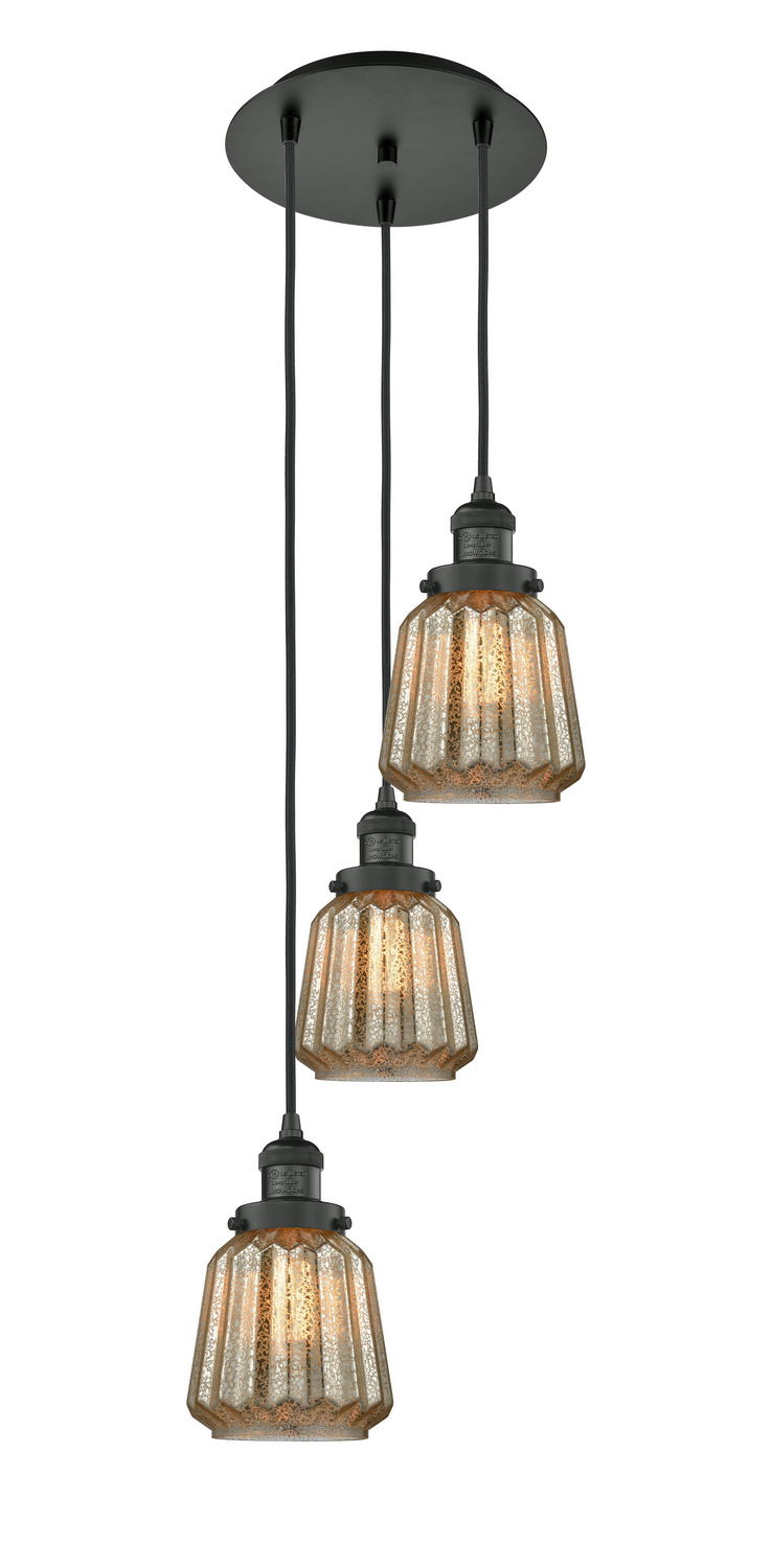 Three Light Pendant by Innovations - Franklin Restoration Collection, Matte Black Finish - 113F-3P-BK-G146